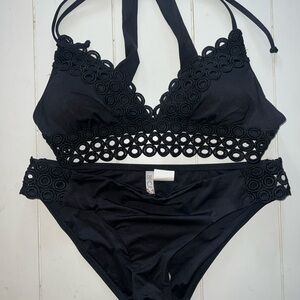 ✨Black Lace Trim Bikini Set